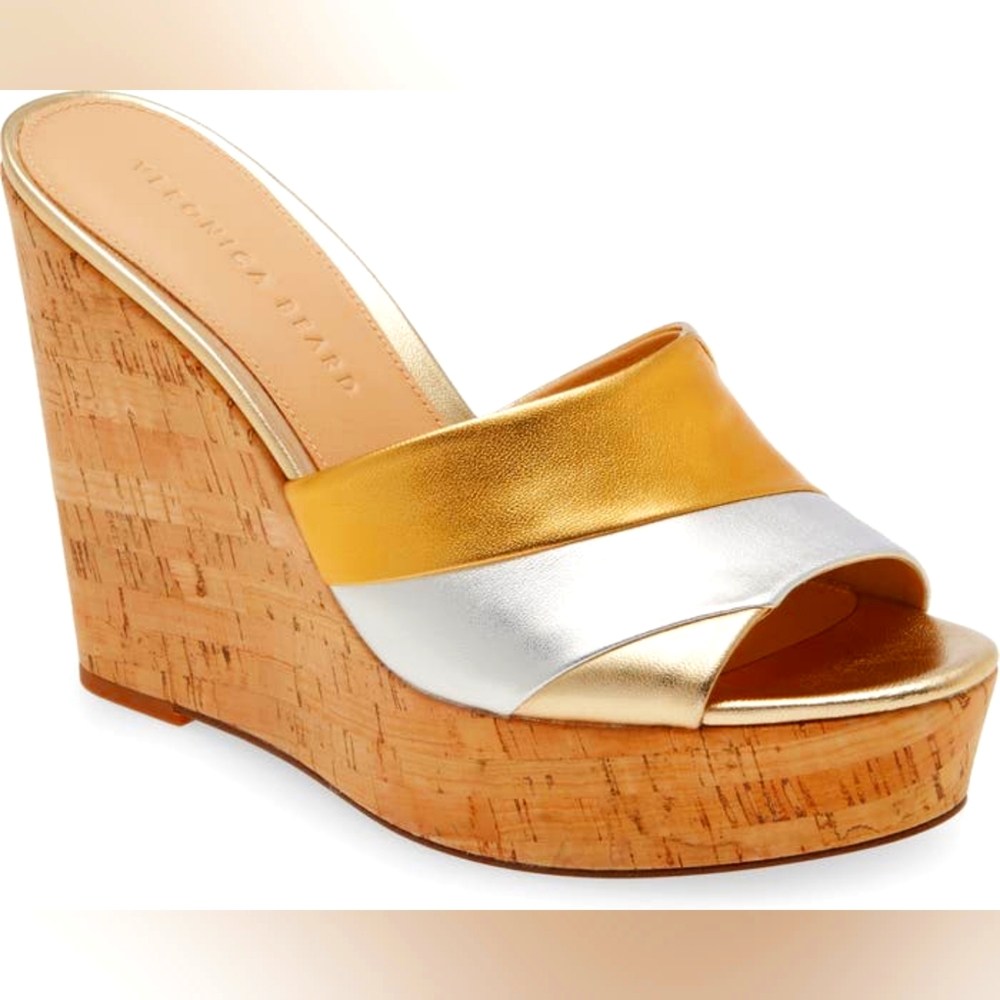 Veronica Beard Dali Patchwork Leather Wedge Sandal - image 1